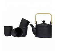 NIUKOMY Service à Thé Japonais en Céramique Noire | Set de thé chinois en porcelaine vintage, set de théière avec 1 théière 900ml, 4 Tasses, 1 infuseur, pour amateurs de thé