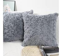 NIULAA Lot de 2 Housses de Coussin Velours Laine Peluche Douce 40 x 40 Gris Taies d'oreiller decoratif Housses de coussin carrées en fausse fourrure de luxe Décor à la maison pour canapé salon chambre