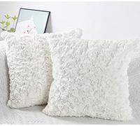 NIULAA Lot de 2 Housses de Coussin Velours Laine Peluche Douce 45x45 Blanc Taies d'oreiller decoratif Housses de Coussin carrées en Fausse Fourrure de Luxe Décor à la Maison pour canapé Salon Chambre