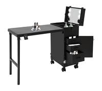 NiuLifeya Valise de maquillage trolley avec table, miroir avec lumière, 3 | Coiffeuse mobile 3 couleurs de lumière, miroir tactile, capacité de charge de 50 kg, 4 roulettes pour studio