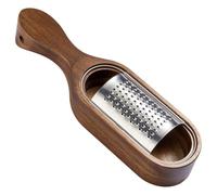 NiuLumea Râpe à fromage en bois avec lame en acier inoxydable et boîte de rangement en bois d'acacia, 24,7 x 6,8 x 4 cm, pour râper et trancher le fromage, marron