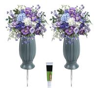 Niuny Vase Cimetiere Plastique 2Pcs Vase Funéraire pour Tombe Vases Cimetière Exterieur avec Piquet De Terre Vases pour Cimetiere avec Pics en Métal pour Décoration Funéraire Cadeau Commémoratif