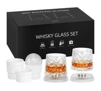 Nivaobi Lot de verres à whisky de 280 ml avec 2 moules à boule de glace | Pour cocktail, rhum, vodka, scotch gin, cadeau pour homme, verre à whisky rotatif anti-stress, verres à boire