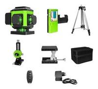 Niveau Laser, 12 Lignes, Faisceau Vert, Auto-Nivelant, Niveau laser, récepteur, support magnétique, plateforme de levage, télécommande, sac en tissu, chargeur, trépied de 1.5m, adaptateur de trépied, 