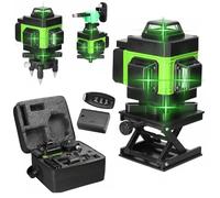 Niveau laser 16 lignes, niveau laser auto-nivelant 360 ° x 4 degrés verts, machine de niveau laser, 4D 3° à nivellement, IP54 Anti-Poussière Tank High Accuracy Rotatif Laser Chantier avec 2 Batteries