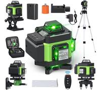 Niveau laser 4 x 360°, Niveau laser 4D 16 lignes auto-nivelant, 2 piles, Niveau laser vert Étanche et anti-poussière, Avec trépied