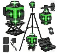 Niveau Laser - 4D 16 Lignes 4 x 360° - Alliage - Auto-Nivelant - IP54 Étanche - Télécommande et Trépied - Vert