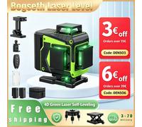 Niveau laser 4D Bogseth 16 lignes 4x360 ° Niveau laser vert autonivelant avec télécommande, 2 batteries rechargeables, IP54, niveau laser croisé pour sol, mur, plafond, carrelage, construction