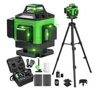 Niveau Laser Autonivelant 360° X 4, Lazer Niveaux Chantier 4d 16 Lignes Laser, Mode Impulsion ExtéRieur, 2 X Batterie,Nivellement Automatique, Support Rotatif, TéLéCommande (Vert avec trépied)