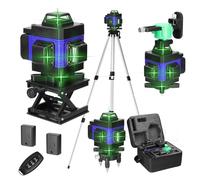 Niveau Laser avec Trepied 4 x 360°,Chantier 4D 16 Lignes, Autonivellement et Mode Pulsé Extérieur, 2 x 2400mAh Batterie, Niveau Laser 360 Autonivelant,Support Rotatif, Télécommande