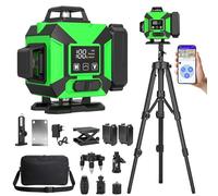 Niveau Laser avec Trepied 4 x 360°, Laser Chantier 4D 16 Lignes | 2xBatterie 3600mAh, Nivellement Automatique avec Support Mural, Support Rotatif, Télécommande, IP54 Étanche et Anti-Poussière