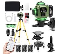 Niveau Laser Avec Trepied, Vertniveau Laser Chantier Autonivelant 360° x 4, 4D 16 Lignes Lazer Niveaux NuméRique Avec 3 x 3600mAh Batterie & Affichage Led, App, TéLéCommande, Support Rotatif
