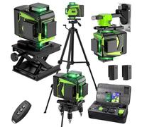 Niveau Laser Chantier Autonivelant 360° x 4 Avec trépied, Lazer Niveaux 4D 16 Lignes Laser, Mode Impulsion ExtéRieur, 2 x Batterie, Nivellement Automatique, Support Rotatif, Télécommande