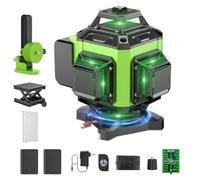 Niveau Laser Chantier Autonivelant 360° x 4, Lazer Niveaux 4D 16 Lignes Laser, Autonivellement et Mode Pulsé Extérieur, 2 x Batterie, Nivellement Automatique, Support Rotatif, Télécommande (L)