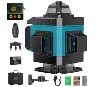 Niveau Laser Chantier Autonivelant 360° x 4, Lazer Niveaux 4D 16 Lignes Laser, Autonivellement et Mode Pulsé Extérieur, 2 x Batterie, Nivellement Automatique, Support Rotatif, Télécommande