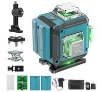 Niveau Laser Chantier Autonivelant 360° x 4, Lazer Niveaux 4D 16 Lignes Laser, Autonivellement et Mode Pulsé Extérieur, 2 x Batterie, Nivellement Automatique, Support Rotatif, Télécommande (X)