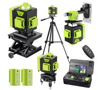 Niveau Laser Chantier Autonivelant 360° x 4, Lazer Niveaux 4D 16 Lignes Laser, Mode Impulsion ExtéRieur, 2 x Batterie, Nivellement Automatique, Support Rotatif, Télécommande(Avec trépied)