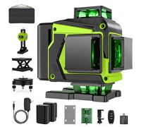 Niveau Laser Chantier Autonivelant 4 x 360°, Vert 4D 16 Lignes lazer niveaux,niveau laser 360 autonivelant avec 2 x Batterie, IP54, Support Rotatif, Télécommande & Mallette de transport
