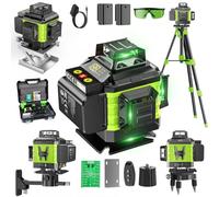 Niveau Laser Croix avec Trépied 16 Lignes Autonivelant Vert 4 × 360° Horizontal et Vertical, Laser Chantier Rotatif, 2 Batteries 2400 mAh, Mode Pulsé Extérieur, Télécommande, IP54