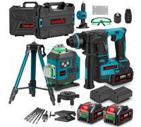 Niveau laser Marteau de forage sans fil Kit avec 4x batterie & trépied(1M ) Marteau de forage à percussion SDS-Plus sans balais 16 lignes Laser Level 4° Autonivelant
