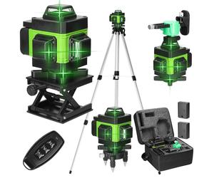 Niveau laser multifonctionnel 4D 16 lignes 3° à mise à niveau automatique, rechargeable par USB, avec batterie au lithium, outil de mise à niveau avec tige en alliage réglable sur 3 hauteurs jusqu'à 1