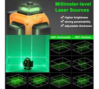 Niveau laser multifonctionnel à 16 lignes 3�� Nivellement automatique Batterie rechargeable au lithium Outil de nivellement Omnidirectionnel Sticker mural imperméable à l'eau Outils d'amélioration de 