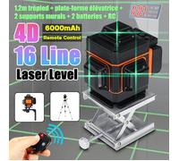 Niveau Laser Rechargeable 16 Lignes 2 Batteries 6000mAh 360° Croix Rotatif Vertical Horizontale Auto Nivellement Lumière VERT Outil