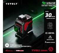 Niveau laser vert YEVOLT YVGLL4XS16, série 4 plans 16 lignes, auto-nivelant 360° 3D horizontal et vertical, outils de mesure de puissance YVGLL4XS16B1P5x2