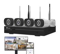 NIVIAN, Kit Caméras de Surveillance WiFi 2K Professionnel avec 4 Caméras IP, NVR 10 Canaux, Images Super HD, Détection Humaine IA, Vision Nocturne, Audio, HDMI, App EseeCloud, Enregistrement 24/7
