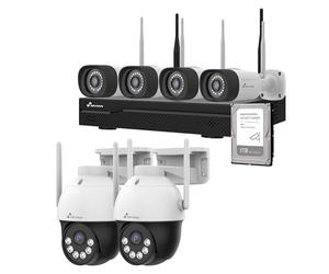 NIVIAN, Kit Caméras de Surveillance WiFi 2K Professionnel avec 6 Caméras IP PTZ, NVR 10 Canaux, Images Super HD, Détection Humaine IA, Vision Nocturne, Audio, HDMI, App EseeCloud, Enregistrement HDD