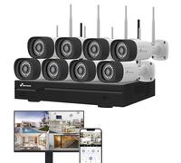 NIVIAN, Kit Caméras de Surveillance WiFi 2K Professionnel avec 8 Caméras IP, NVR 16 Canaux, Images Super HD, Détection Humaine IA, Vision Nocturne, Audio, HDMI, App EseeCloud, Enregistrement 24/7