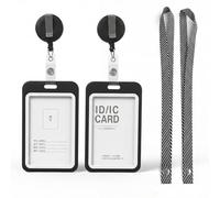 Nivofu 2 Porte Badge avec Tour de Cou et Enrouleur Rétractable, Porte Carte Rigide Transparent pour Carte d'Identité et Badge Professionnel, Kit Complet avec Cordon pour Bureau École (Noir)