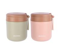Nivofu 2 x Thermos Alimentaire Chaud 430ml, Acier Inoxydable Boîte Alimentaire Isotherme avec Cuillère Pliable, Gobelet à Céréales à Emporter, Pour Soupes, Plats, Céréales - Vert et Rose