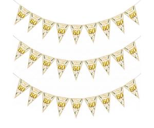 Nivofu 60 Ans Banderole Joyeux Anniversaire, 3 pièces avec 27 fanions | Guirlande Fanion Anniversaire Decoration, pour Homme et Femme, Banniere Triangulaire pour Fete Interieur et Exterieur