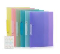 Nivofu Lot de 12 chemises A4 en plastique solides avec étiquettes, clip transparent pivotant, chemises à pince pour maison, école et bureau, 6 couleurs assorties