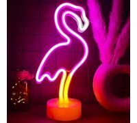 NIWWIN Enseignes au néon pour chambre à coucher avec base de support, batterie ou USB, décoration lumineuse pour la fête d’anniversaire de Noël Salon Chambre à coucher Table Enfants Cadeaux. (Flamant)