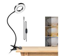 NIWWIN Lampe à pince LED - Protection visuelle - Lampe de table réglable - Température 3 couleurs pour l'interrupteur - Alimentation USB - 48 LED 7 W - Support rotatif à 360 ° (Metal Black)