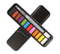 NIYANGLE 1 Boîte Kit D'aquarelle pour Débutants, Ensemble Noir, 12 Couleurs | Peinture DIY pour Garçon et Filles et Étudiants, Carte de Mélange Incluse, Plastique, Éponge, Fer