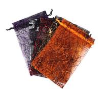 NIYANGLE 50 Pièces Pochettes en Organza à Cordon Impression Toile D'araignée Halloween, Paquet Réutilisables pour Bonbons et Petits Objets, Faciles à Manipuler pour Stockage Festif Couleur
