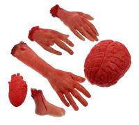 NIYANGLE 6 Pièces Accessoire Créatif Main de Zombie en Silicone Rouge Léger pour Décoration Halloween Réaliste et Portable pour Fête Maison Hantée