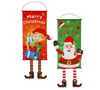 NIYANGLE Bannière Suspendue de Noël 2 Pièces en Tissu Pet Décorative pour Porte et Fenêtre Motif Festif Joyeux et Fonction Photo Prop pour Fête