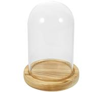 NIYANGLE Base en Bois Cloche en Verre Ronde pour Fleurs Décoratives | Dôme Transparent, Usage Maison ou Bureau, Texture Bois Naturelle, Support Antidérapant, Style Soigné