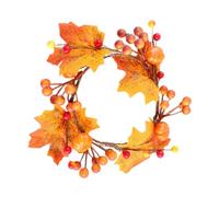 NIYANGLE Couronne Artificielle Automne Décoration Feuilles D'érable et Citrouille pour Décoration de Porte et Bougie, Style Chic en Tissu et Mousse Orange