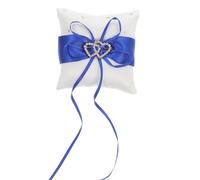NIYANGLE Coussin Porte-Bague Mariage Double Cœur Strass Bleu Oreiller pour Alliance Cérémonie Décoration Romantique pour Fête de Fiançailles