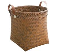 NIYANGLE Imitation Rotin Panier de Rangement Tressé, Petit Modèle | PP Rattan et Cuir Pu, Texture Tissée Rustique, pour Serviettes et Couvertures, Couleur Café