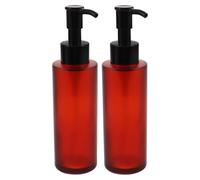 NIYANGLE Lot de 2 Flacons Pompe pour Huile Démaquillante en Verre Rouge Foncé 100 Ml Distributeurs Rechargeables Anti-Lumière pour Voyage et Soins Quotidiens