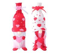 NIYANGLE Lot de 2 Manchons pour Bouteilles de Vin Rouge, Housses Décoratives Lavables et Réutilisables en Tissu GNOME, pour Saint-Valentin et Décoration Maison, Porte-Bouteilles