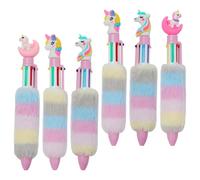 NIYANGLE Lot de 6 Stylos à Bille Peluche Licorne pour Garçon et Filles, Stylo de Dessin Animé Coloré, Fonction Marquage et Dessin, pour Écrire sur Cartes de Vœux
