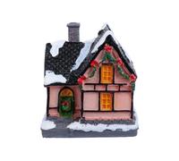 NIYANGLE Maison de Noël en Résine Noire avec LED, Lampe à Piles, Décor | Finition Peinte à Main, Aspect Enneigé, Scène Cottage, Usage Intérieur, Ambiance Festive