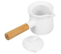 NIYANGLE Mini Casserole Chauffe-beurre Élégant 350 Ml en Céramique Blanche Poignée en Bois pour Réchauffer le Beurre Lait Cuisine